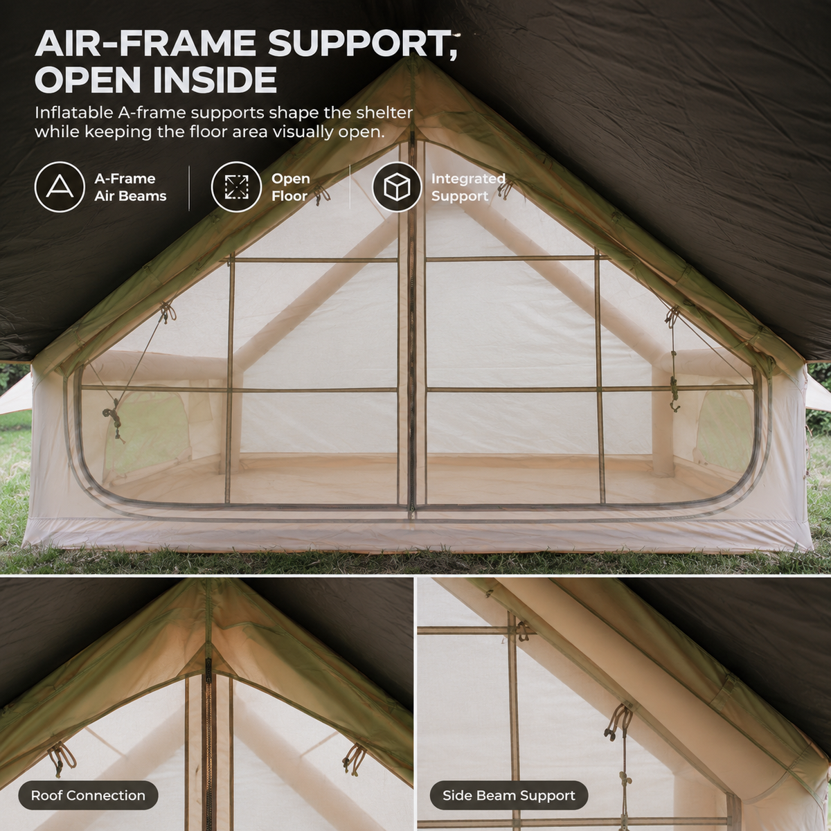 Weisshorn Inflatable A-Frame Basecamp Tent with Extended Side Awning, Khaki