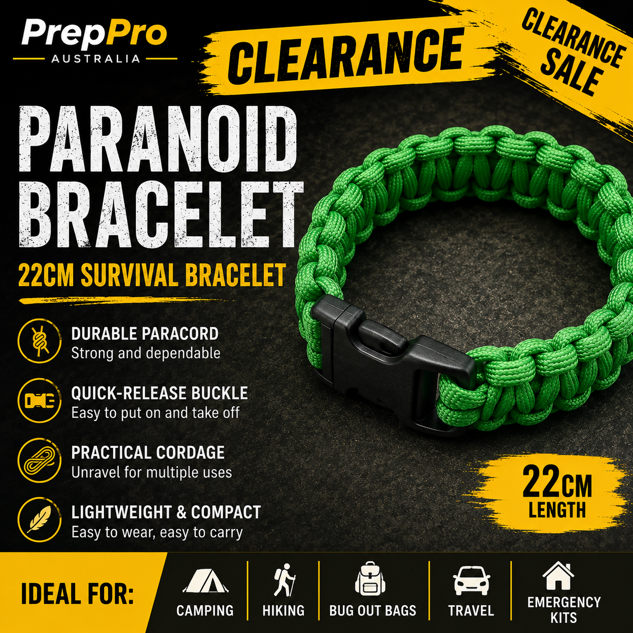 CLEARANCE - 22cm Paracord Survival Bracelet – Assorted Colours