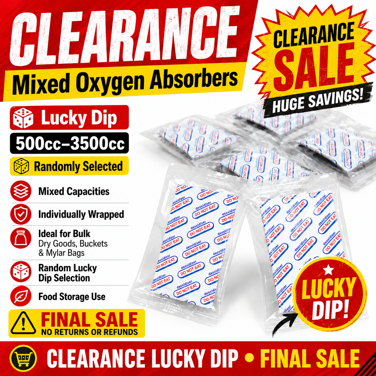 CLEARANCE LUCKY DIP – FoodShield™ Oxygen Absorbers | Mixed 500cc–3500cc
