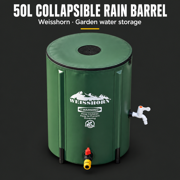 Weisshorn 50L Collapsible Rain Barrel with Tap and Mesh Filter