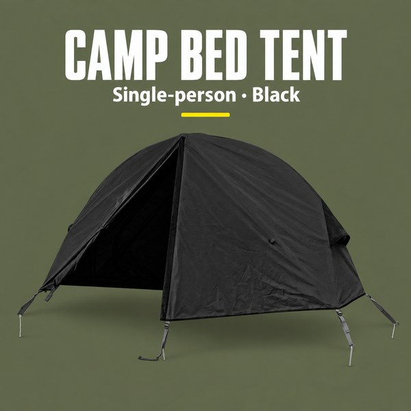 Single-Person Off-Ground Camping Tent for Camp Bed, Mosquito Net, Black