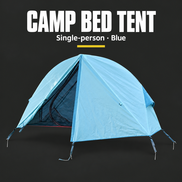 Single-Person Off-Ground Camping Tent for Camp Bed, Mosquito Net, Blue