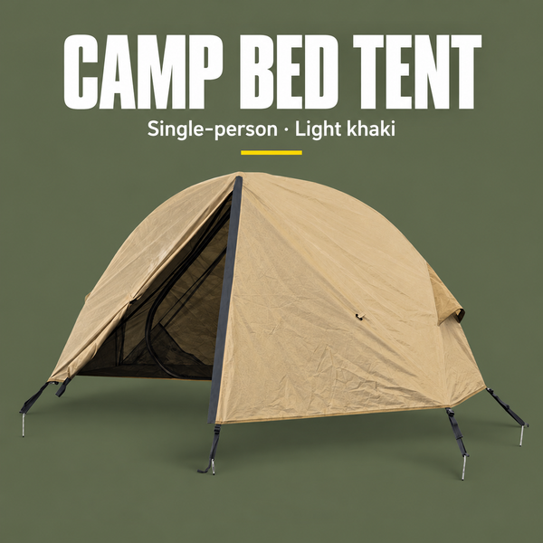 Single-Person Off-Ground Camping Tent for Camp Bed, Mosquito Net, Light Khaki