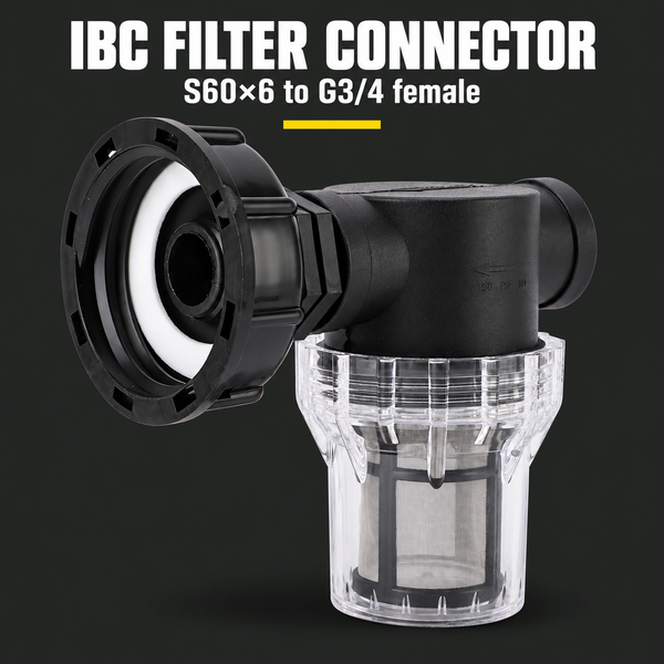 IBC Tank Filter Connector, S60x6 to G3/4 Female, with Valve Connector