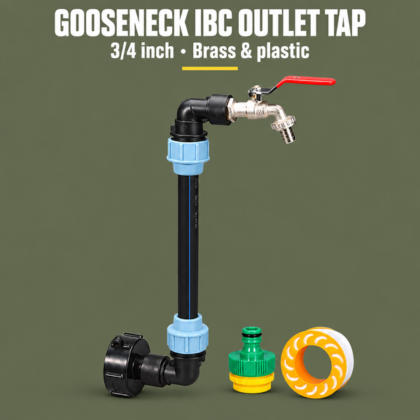 3/4 Inch Gooseneck IBC Tank Outlet Tap, Brass and Plastic