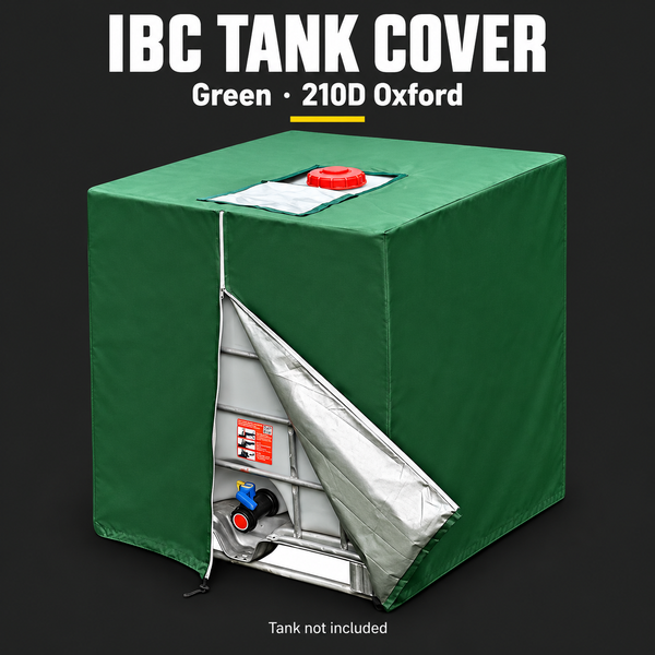 Green 210D Oxford IBC Tank Cover, Centre Zip, 120 x 100 x 116 cm
