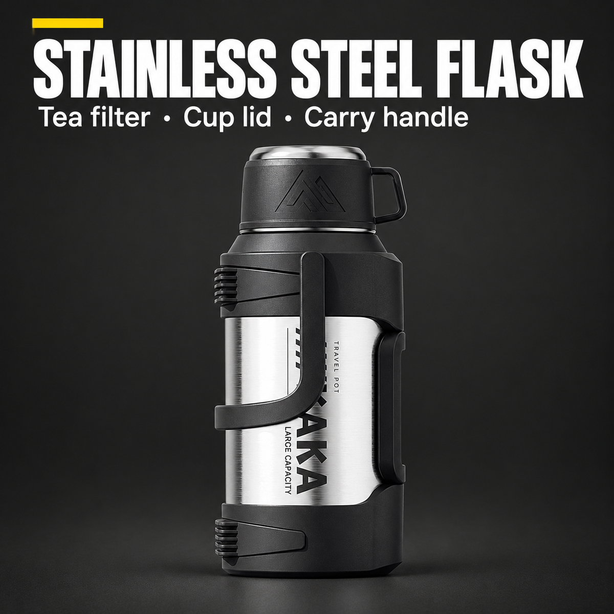 Stainless Steel Flask — Tea filter, cup lid and carry handle