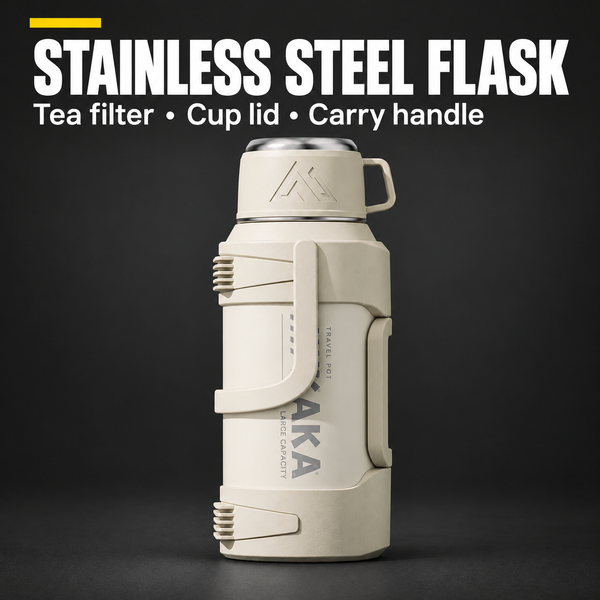 316 Stainless Steel Thermos Flask with Tea Filter and Cup Lid, 1.2L, White