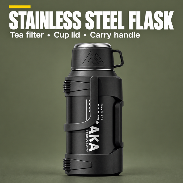 316 Stainless Steel Thermos Flask with Tea Filter and Cup Lid, 1.2L, Black