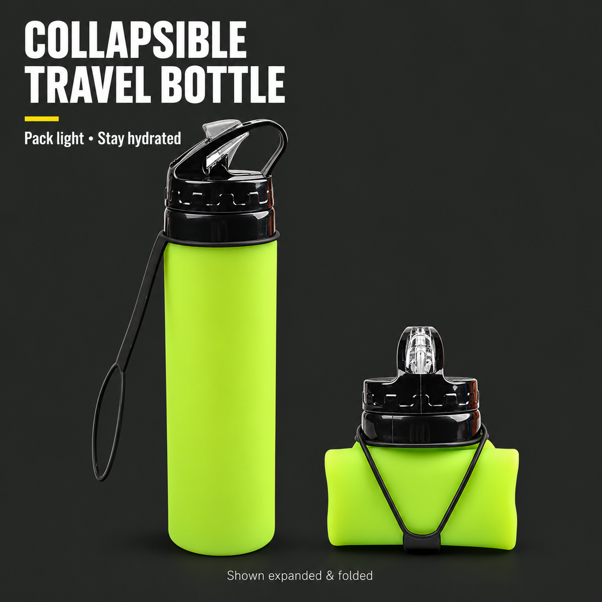 Collapsible Travel Water Bottle, BPA-Free, Green