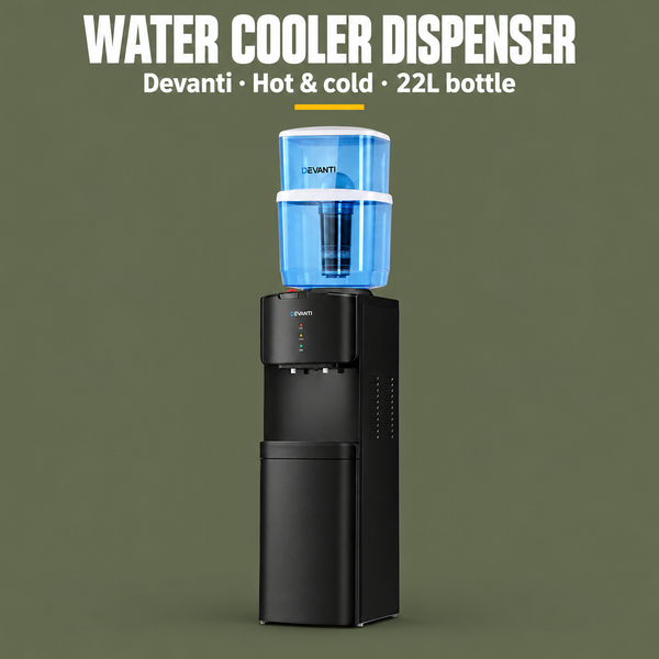 Devanti Water Cooler Dispenser with 22L Filter Bottle, Hot and Cold, Black