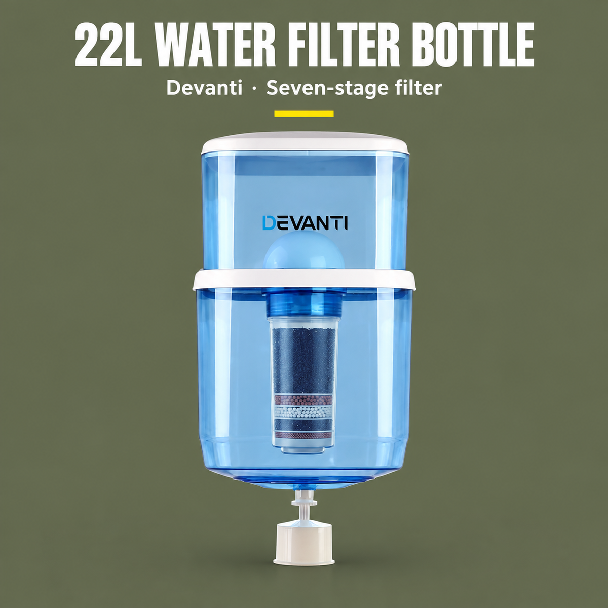 Devanti 22L Water Filter Bottle with 7-Stage Filter, for Top-Loading Dispensers