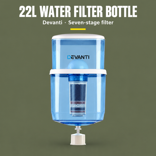 Devanti 22L Water Filter Bottle with 7-Stage Filter, for Top-Loading Dispensers