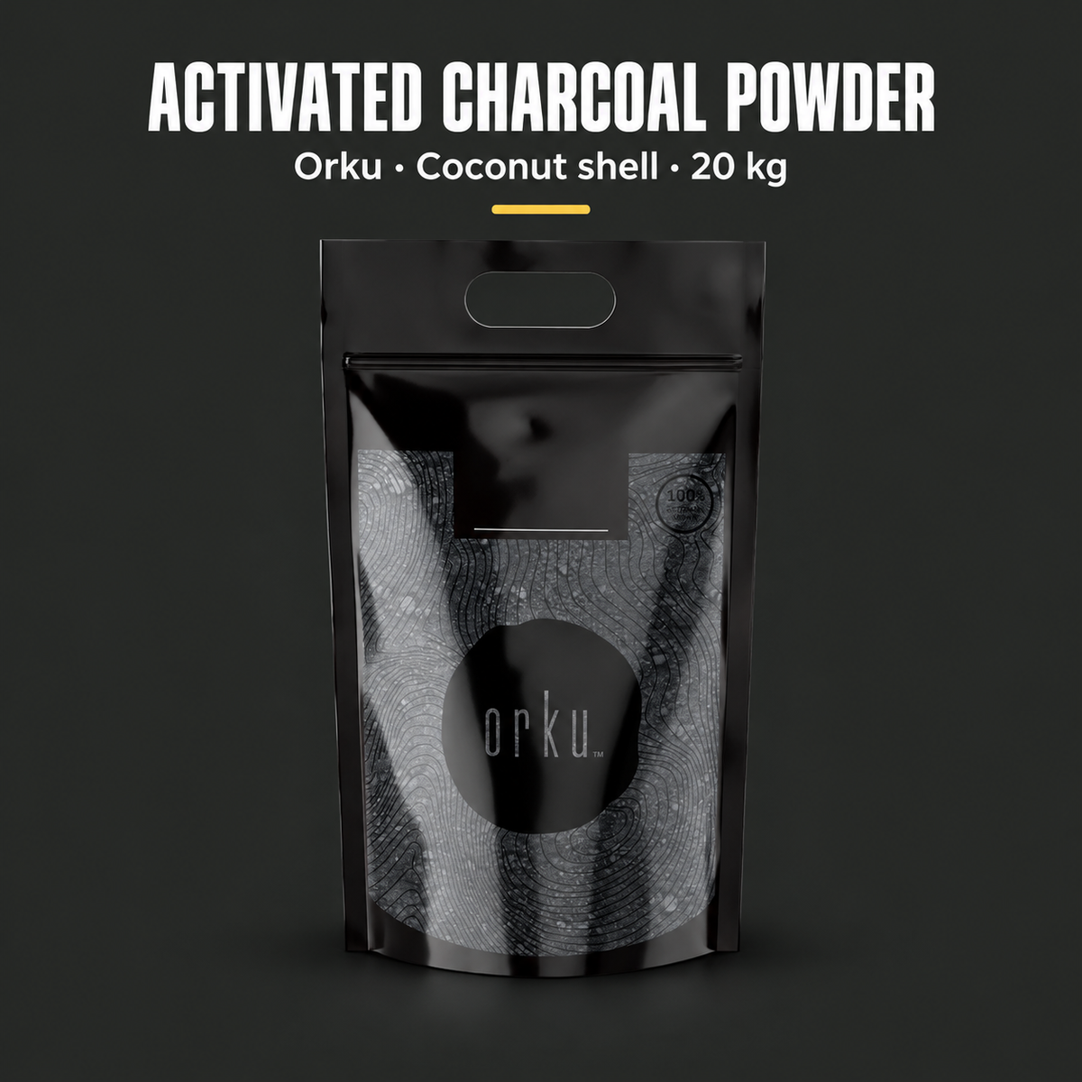 Orku Activated Charcoal Powder, Coconut Shell, 20kg