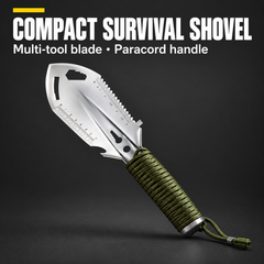 COMPACT SURVIVAL SHOVEL — Multi-tool blade • Paracord handle