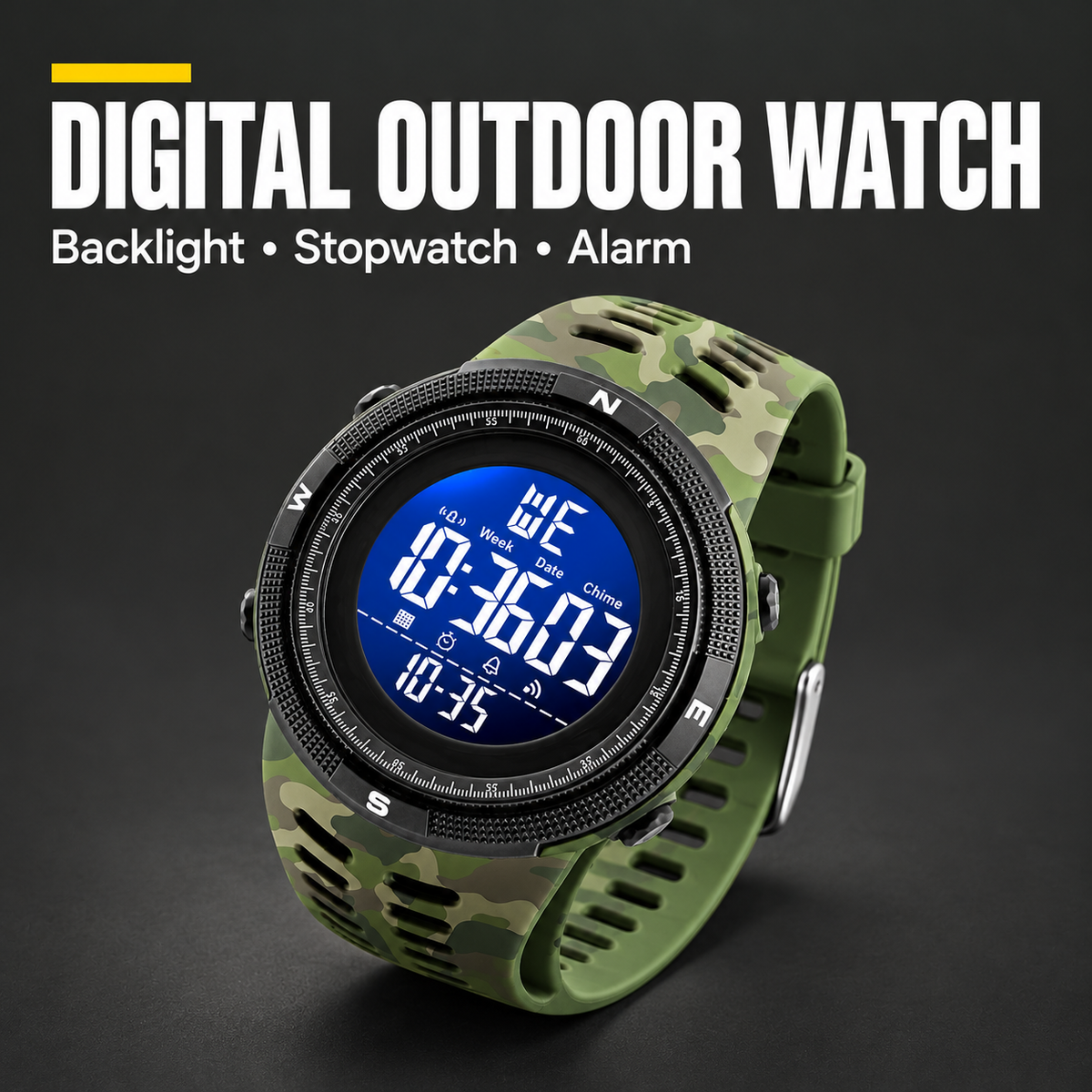 DIGITAL OUTDOOR WATCH — Backlight • Stopwatch • Alarm