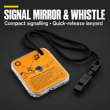 SIGNAL MIRROR & WHISTLE — Compact signalling • Quick-release lanyard