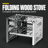 FOLDING WOOD STOVE — Compact stainless steel camp stove