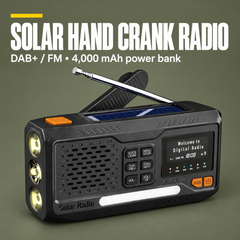 SOLAR HAND CRANK RADIO — DAB+ / FM • 4,000 mAh power bank