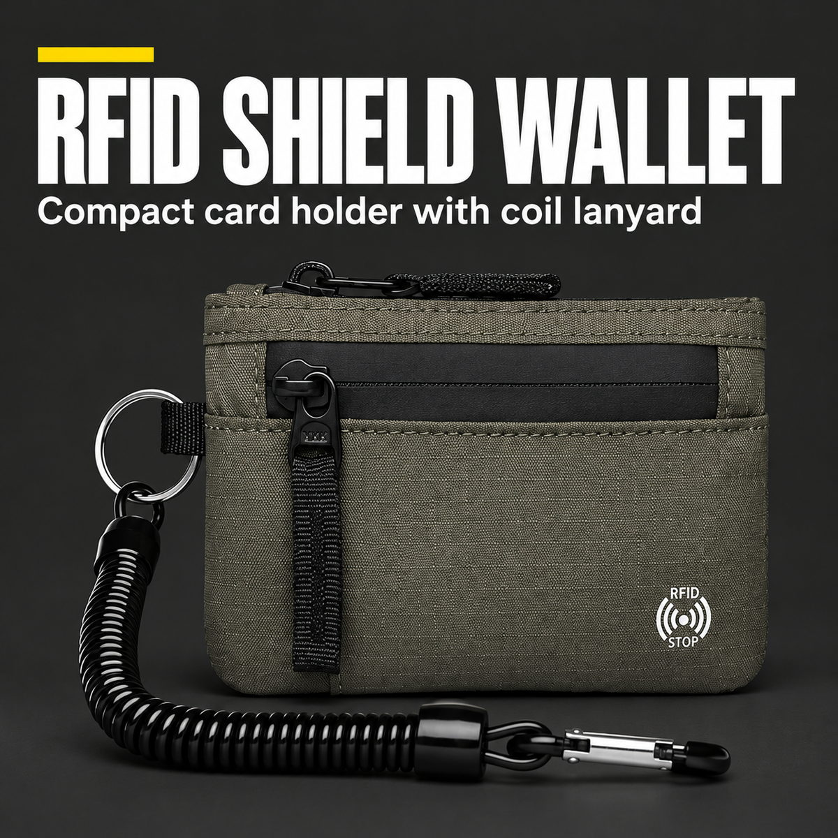 RFID SHIELD WALLET — Compact card holder with coil lanyard
