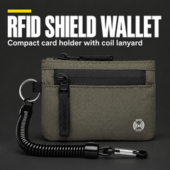 RFID SHIELD WALLET — Compact card holder with coil lanyard