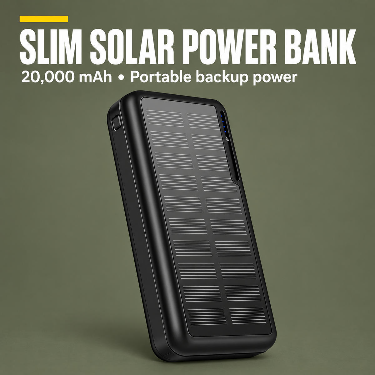 SLIM SOLAR POWER BANK — 20,000 mAh • Portable backup power