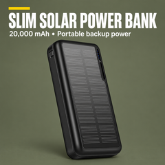 SLIM SOLAR POWER BANK — 20,000 mAh • Portable backup power