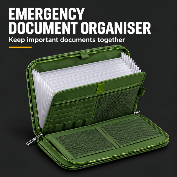 Fireproof & Waterproof Document Organizer – Emergency Document Storage Case with 13-Pocket File Folder