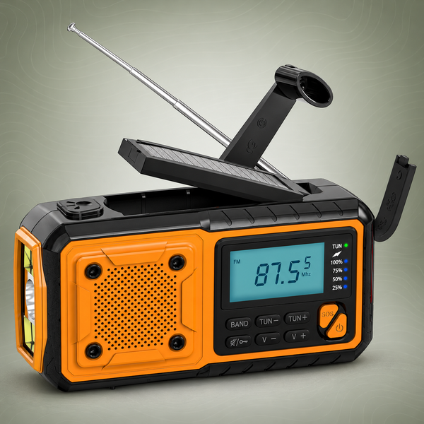 5-in-1 Emergency Solar Hand Crank Radio with 4000mAh Power Bank - AM/FM/SW Weather Radio (Orange/Black)
