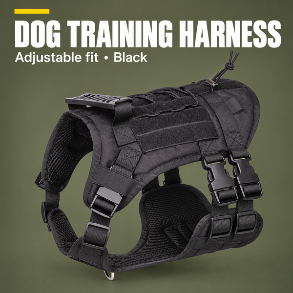 Black Tactical Dog Training Harness - Adjustable Vest for Training and Walking - M
