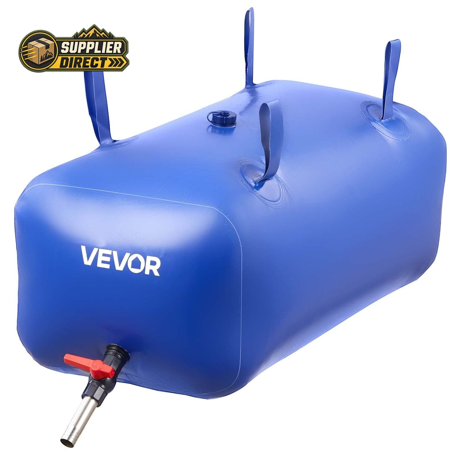 PrepPro Australia 113L heavy-duty blue PVC water storage bladder with faucet valve and reinforced carry handles