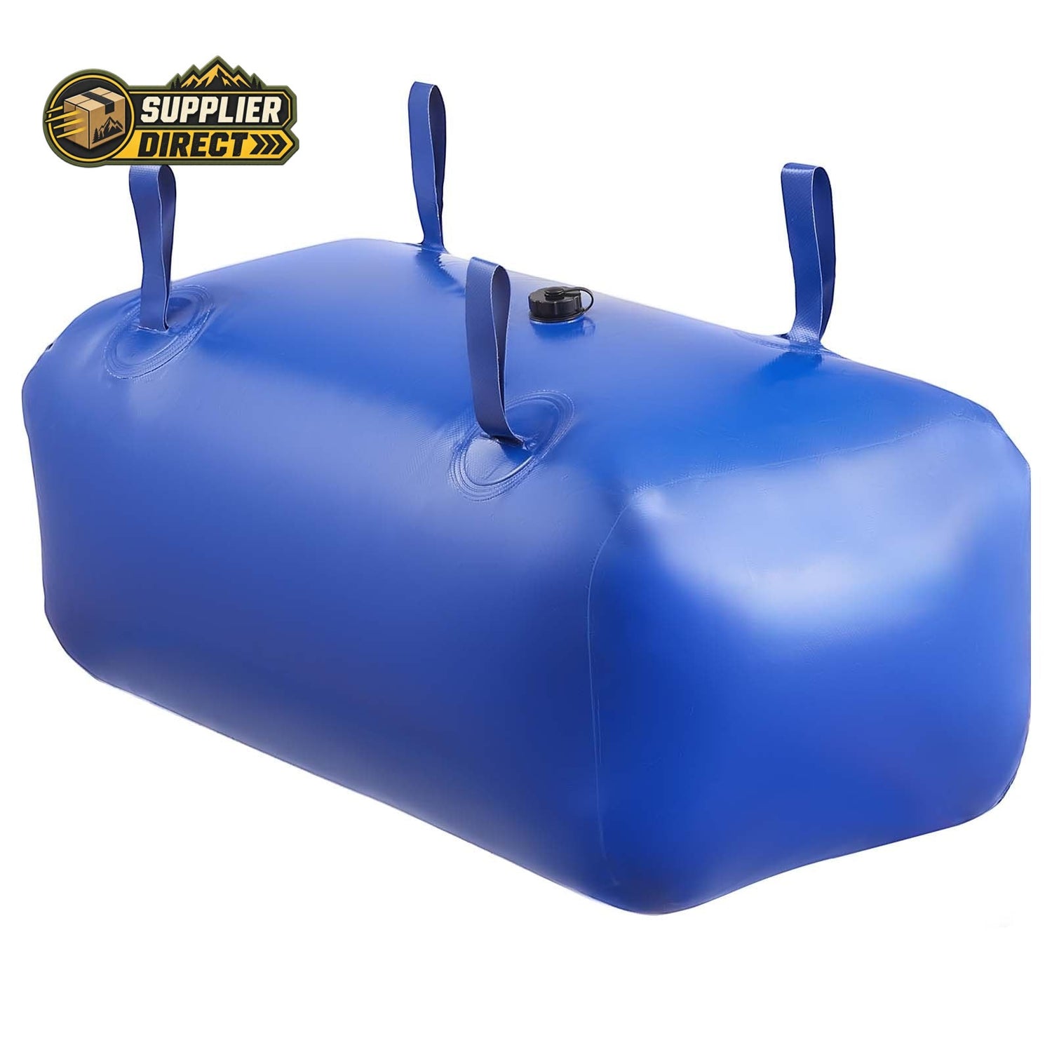 PrepPro Australia 113L heavy-duty blue PVC water storage bladder with reinforced lifting straps and sealed ports