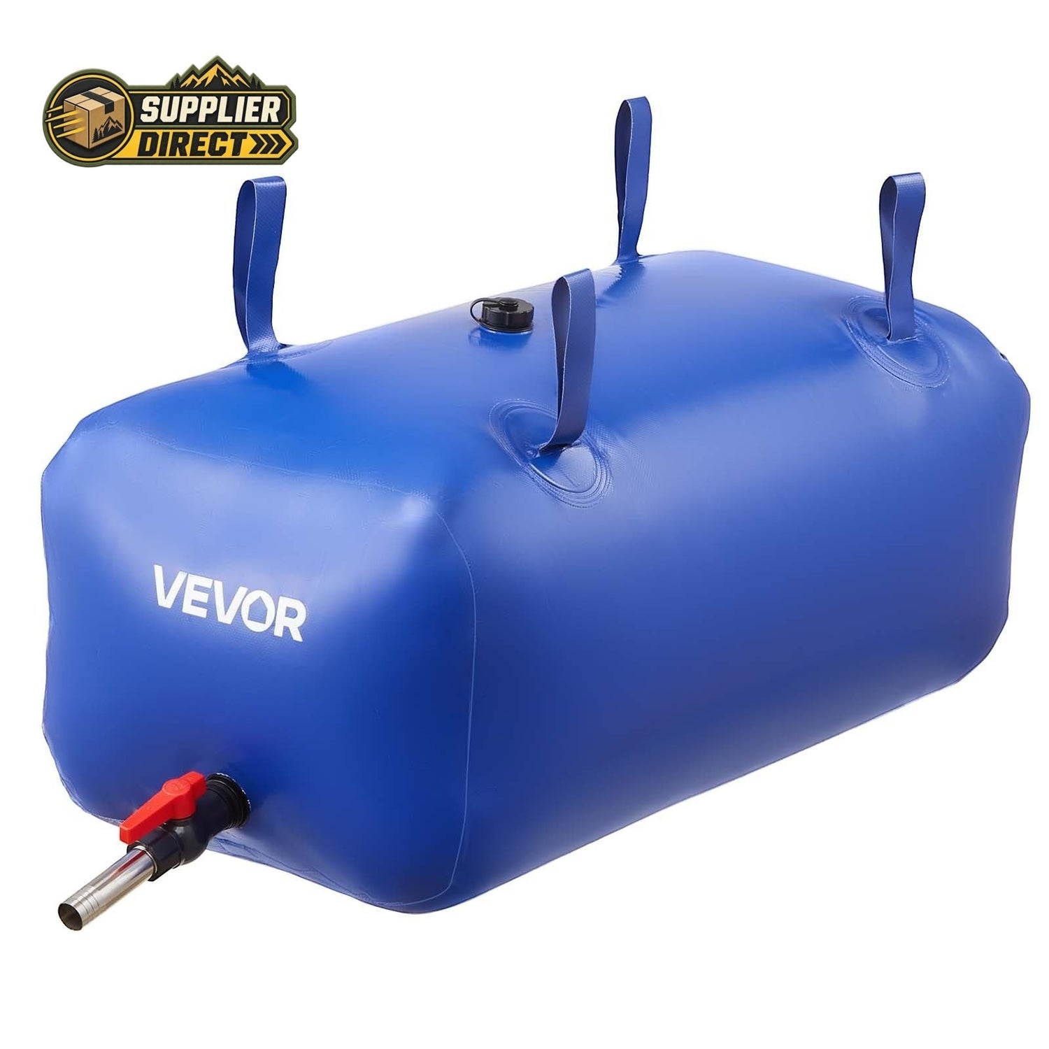 PrepPro Australia 113L blue heavy-duty PVC water storage bladder with faucet valve and reinforced carry handles