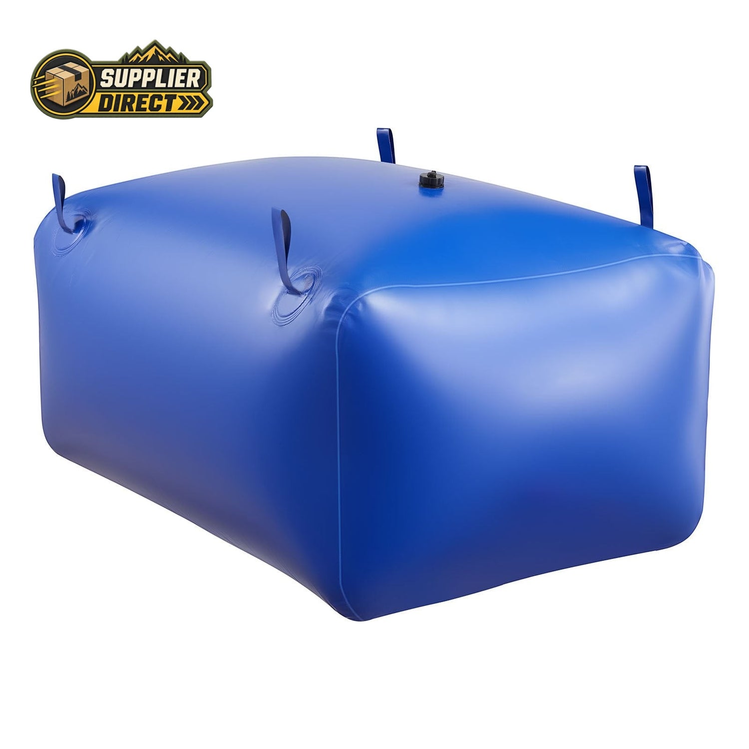 PrepPro Australia 400L blue heavy-duty PVC water storage bladder with reinforced seams and inlet valve