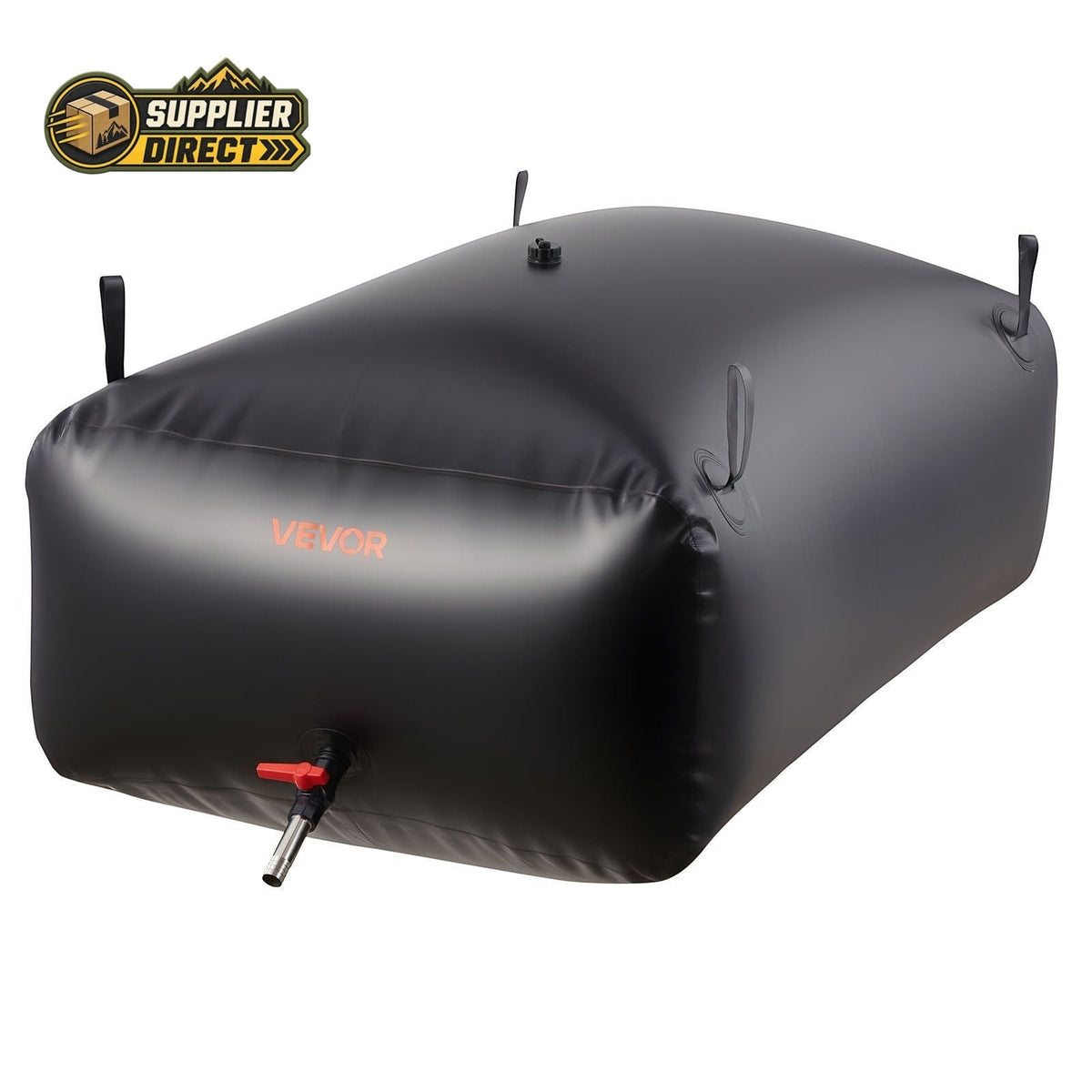 PrepPro Australia 540L heavy-duty black PVC water storage bladder with faucet valve and reinforced connectors.