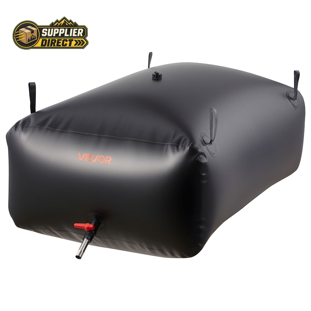 PrepPro Australia 540L heavy-duty black PVC water storage bladder with faucet valve and reinforced seams.