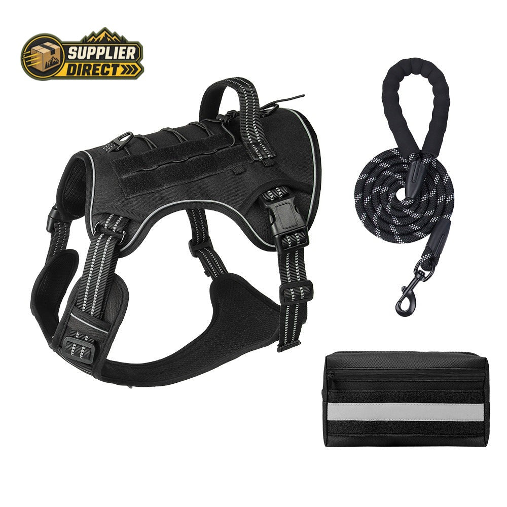 PrepPro Australia 3-piece black tactical dog harness set with utility pouch and heavy-duty rope leash