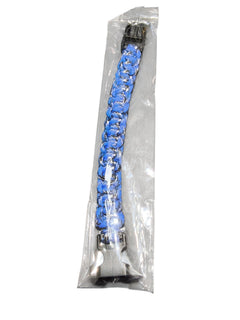 PrepPro Australia 22cm blue and black braided paracord survival bracelet in clear plastic packaging