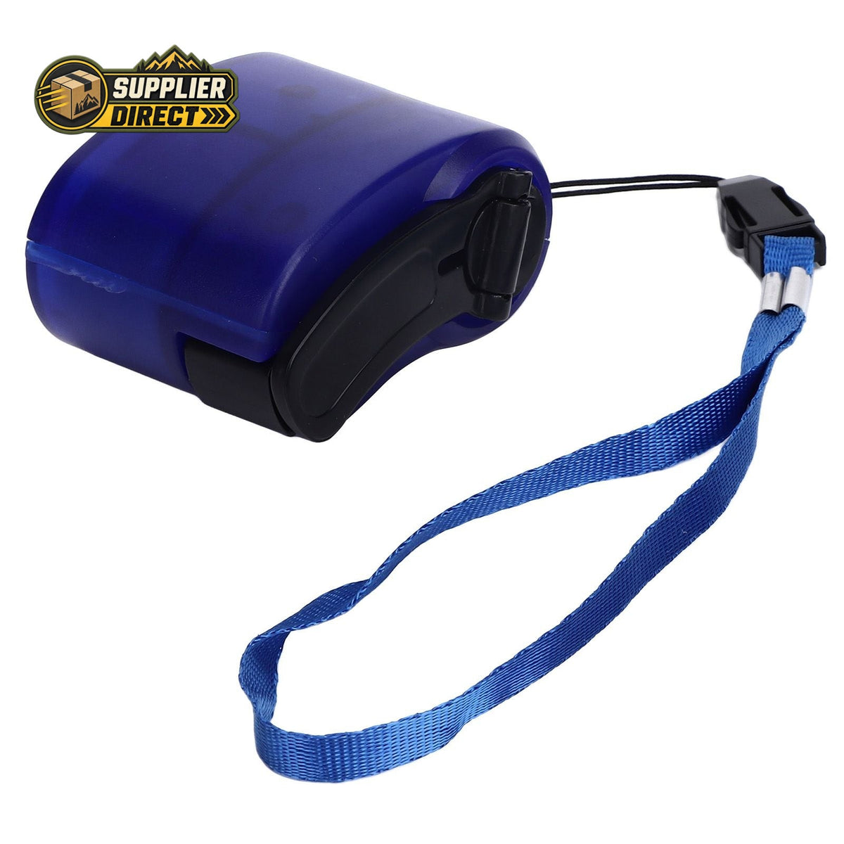 PrepPro Australia blue portable hand crank USB phone charger with a lanyard for outdoor emergency power