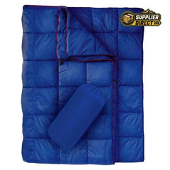 PrepPro Australia blue quilted wearable camping blanket with down cotton filling and matching storage bag