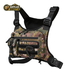 PrepPro Australia camouflage tactical chest pack with multiple zippered pockets, adjustable straps, and mesh back panel.
