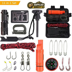 PrepPro Australia compact emergency survival and fishing kit with tools, fire starter, compass, and storage case.