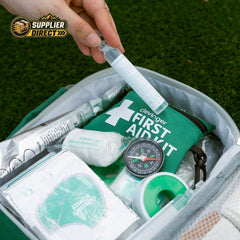 PrepPro Australia 516 piece first aid kit with saline, compass, and emergency supplies in a green travel bag