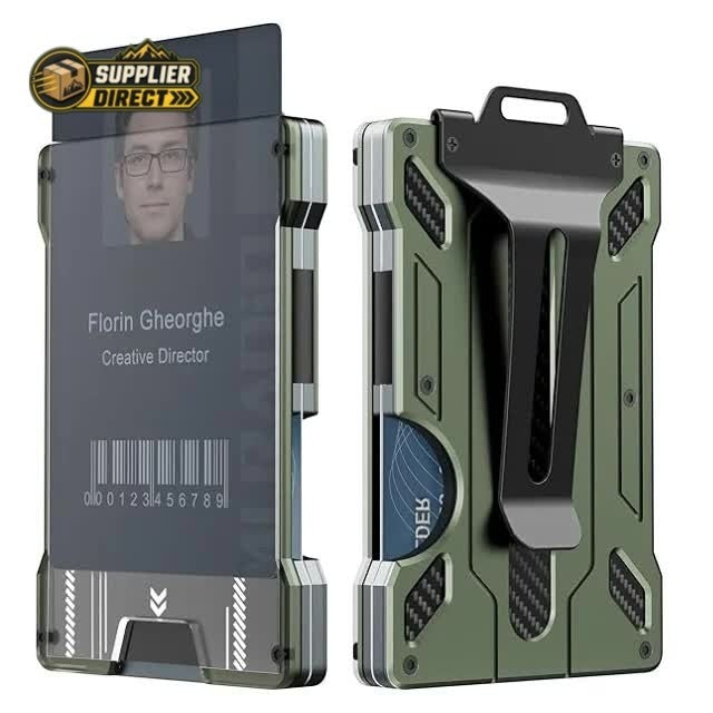 PrepPro Australia green aluminum alloy RFID blocking card holder with money clip and transparent ID slot