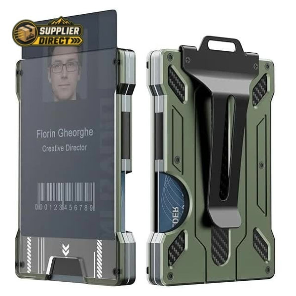 RFID Blocking Aluminum Alloy Card Holder - Secure ID & Money Clip Wallet - Green