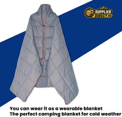 PrepPro Australia grey quilted wearable camping blanket with down cotton filling and buckle fasteners for outdoor warmth