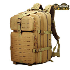 PrepPro Australia 45L mud-coloured tactical hiking backpack with multiple compartments and durable Oxford cloth design.