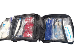 PrepPro Australia PetPro pet first aid kit in a black zippered bag with various medical supplies in clear pockets.