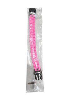 PrepPro Australia 22cm pink braided paracord survival bracelet with a black side-release buckle in plastic packaging.