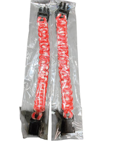 PrepPro Australia 22cm red and white braided paracord survival bracelets with black side-release buckles in packaging.